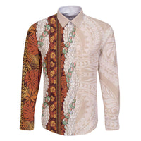 Aloha Hawaii Mikioi Lei Family Matching Off The Shoulder Long Sleeve Dress and Hawaiian Shirt Cattail Red Tropical Flower Pattern - Polynesian Pride