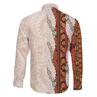 Aloha Hawaii Mikioi Lei Family Matching Off Shoulder Short Dress and Hawaiian Shirt Cattail Red Tropical Flower Pattern - Polynesian Pride