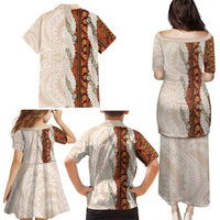 Aloha Hawaii Mikioi Lei Family Matching Puletasi and Hawaiian Shirt Cattail Red Tropical Flower Pattern - Polynesian Pride