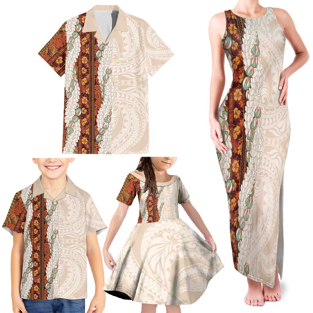 Aloha Hawaii Mikioi Lei Family Matching Tank Maxi Dress and Hawaiian Shirt Cattail Red Tropical Flower Pattern - Polynesian Pride