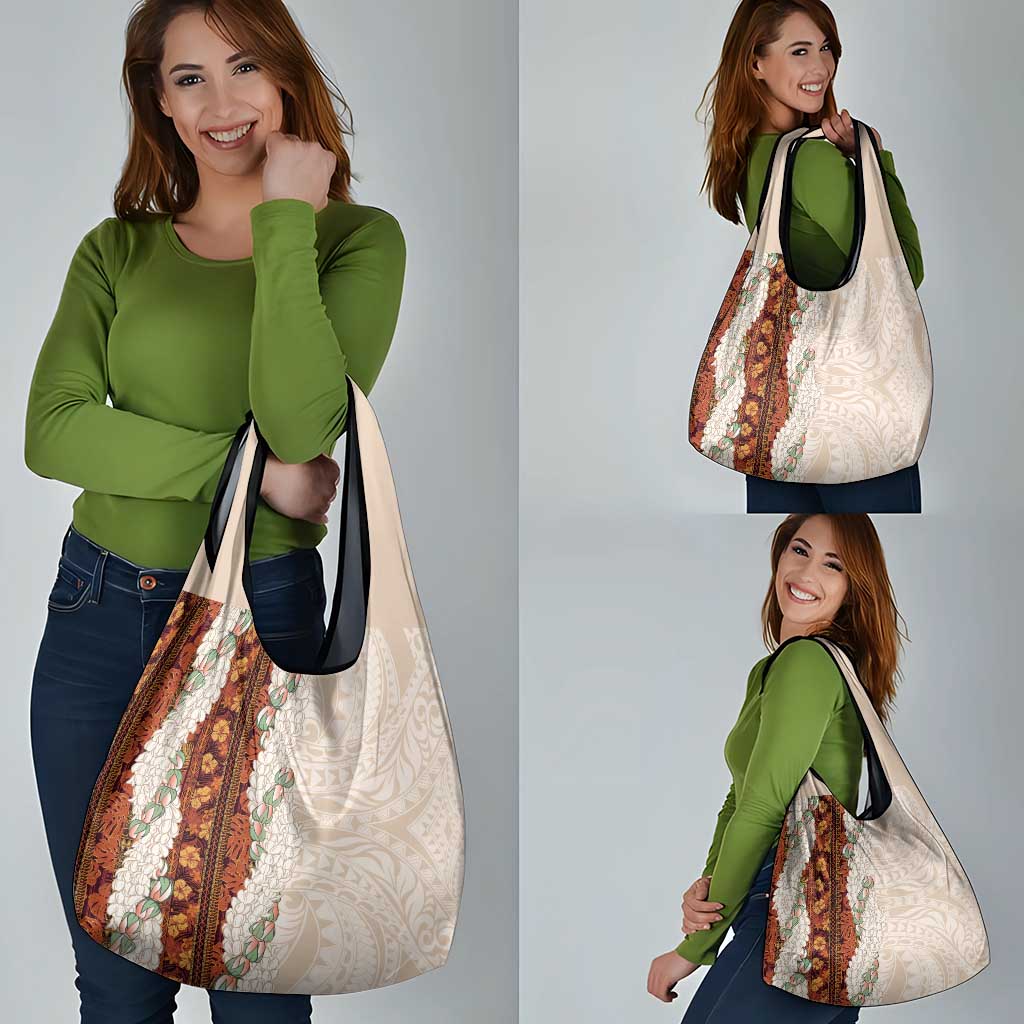 Aloha Hawaii Mikioi Lei Grocery Bag Cattail Red Tropical Flower Pattern - Polynesian Pride