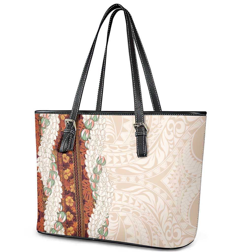 Aloha Hawaii Mikioi Lei Leather Tote Bag Cattail Red Tropical Flower Pattern - Polynesian Pride