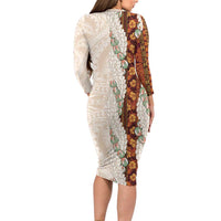 Aloha Hawaii Mikioi Lei Long Sleeve Bodycon Dress Cattail Red Tropical Flower Pattern - Polynesian Pride