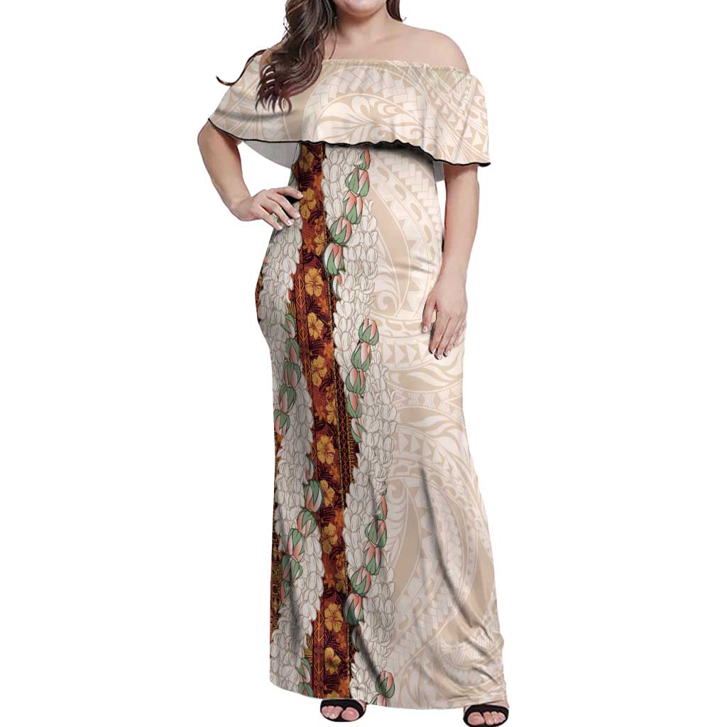 Aloha Hawaii Mikioi Lei Off Shoulder Maxi Dress Cattail Red Tropical Flower Pattern - Polynesian Pride