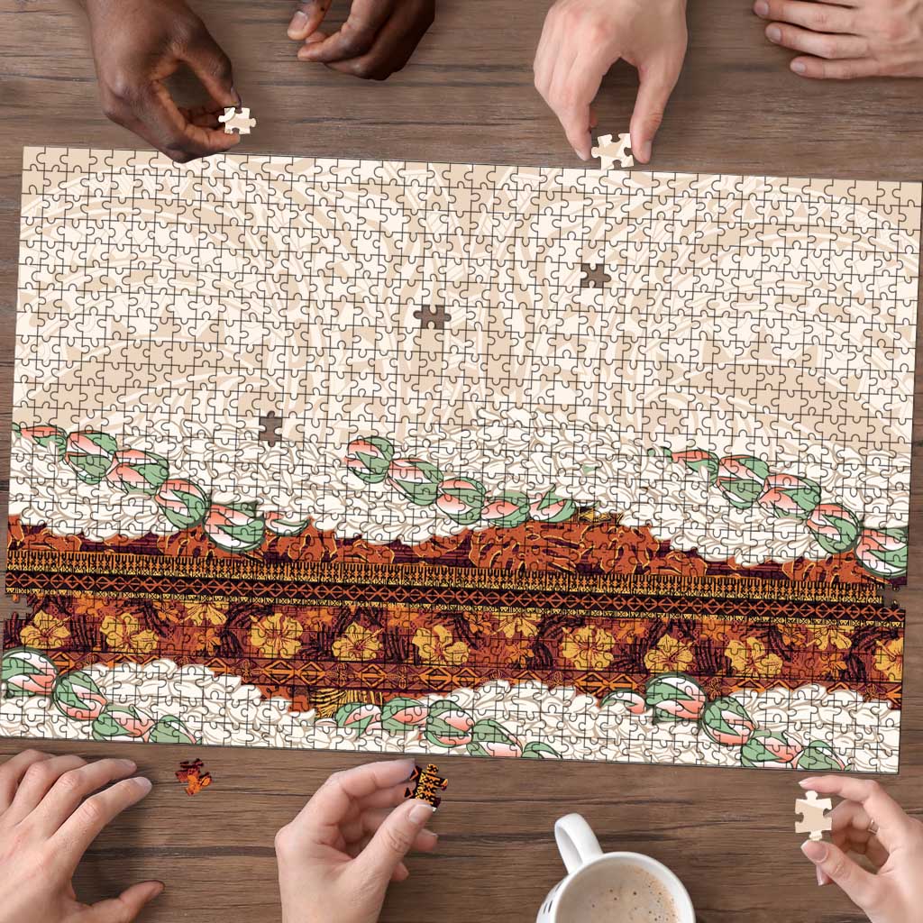 Aloha Hawaii Mikioi Lei Puzzle Cattail Red Tropical Flower Pattern - Polynesian Pride