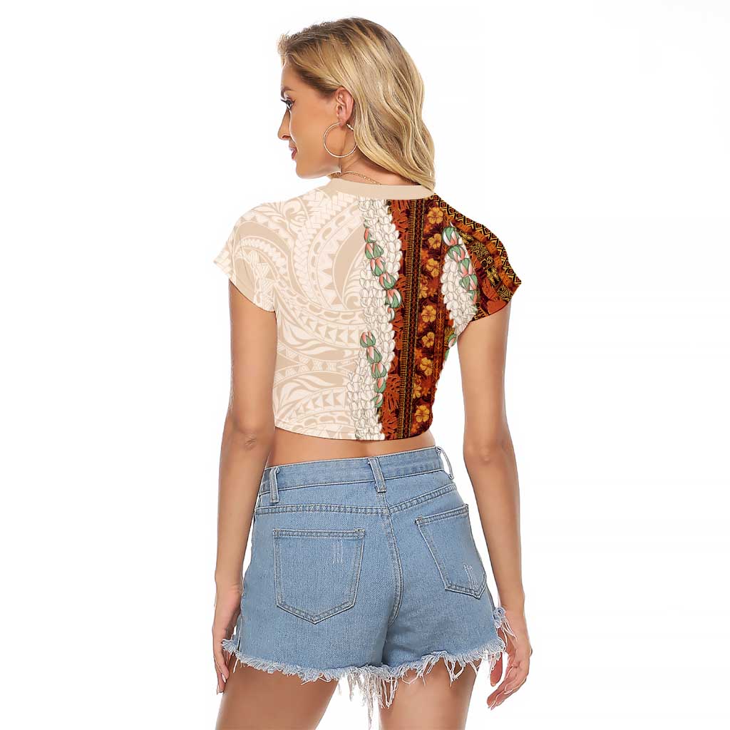 Aloha Hawaii Mikioi Lei Raglan Cropped T Shirt Cattail Red Tropical Flower Pattern - Polynesian Pride