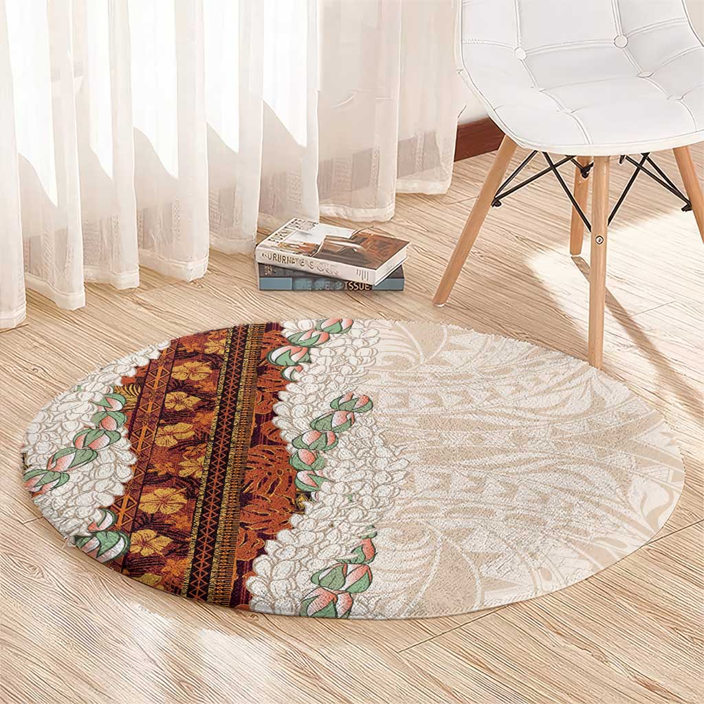 Aloha Hawaii Mikioi Lei Round Carpet Cattail Red Tropical Flower Pattern - Polynesian Pride