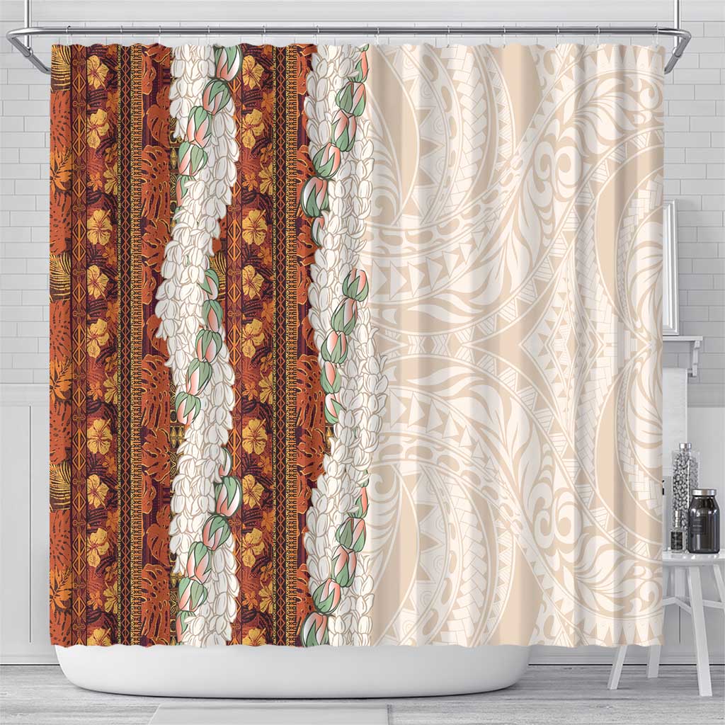 Aloha Hawaii Mikioi Lei Shower Curtain Cattail Red Tropical Flower Pattern - Polynesian Pride