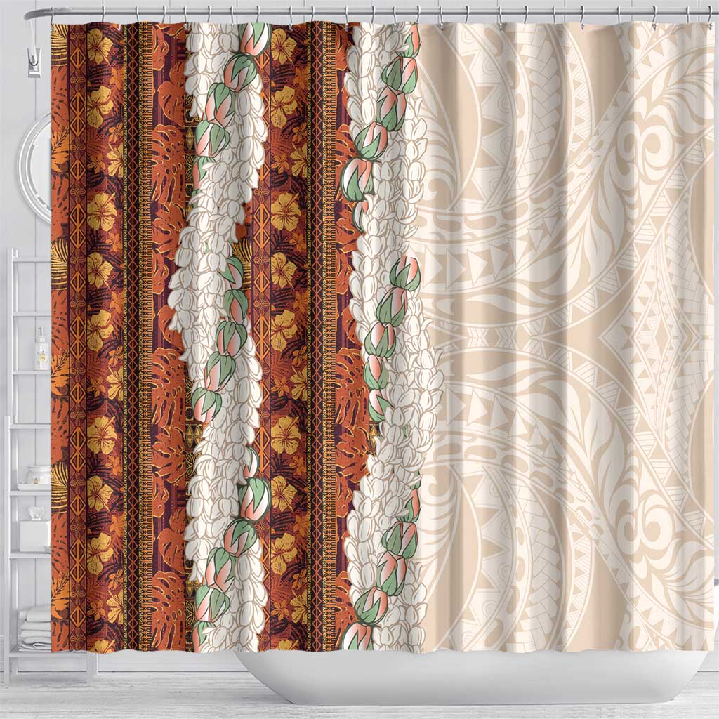 Aloha Hawaii Mikioi Lei Shower Curtain Cattail Red Tropical Flower Pattern - Polynesian Pride
