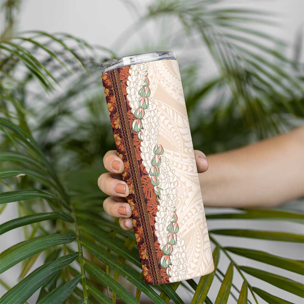 Aloha Hawaii Mikioi Lei Skinny Tumbler Cattail Red Tropical Flower Pattern - Polynesian Pride