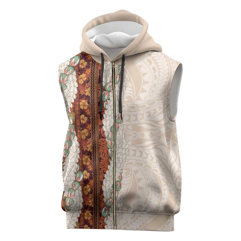 Aloha Hawaii Mikioi Lei Sleeveless Zip Hoodie Cattail Red Tropical Flower Pattern - Polynesian Pride