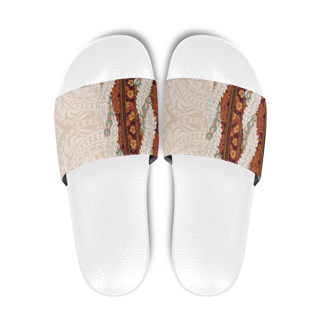 Aloha Hawaii Mikioi Lei Slide Sandals Cattail Red Tropical Flower Pattern - Polynesian Pride