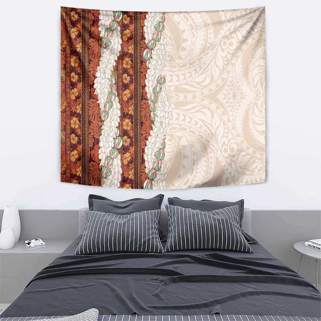 Aloha Hawaii Mikioi Lei Tapestry Cattail Red Tropical Flower Pattern - Polynesian Pride