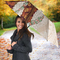 Aloha Hawaii Mikioi Lei Umbrella Cattail Red Tropical Flower Pattern - Polynesian Pride