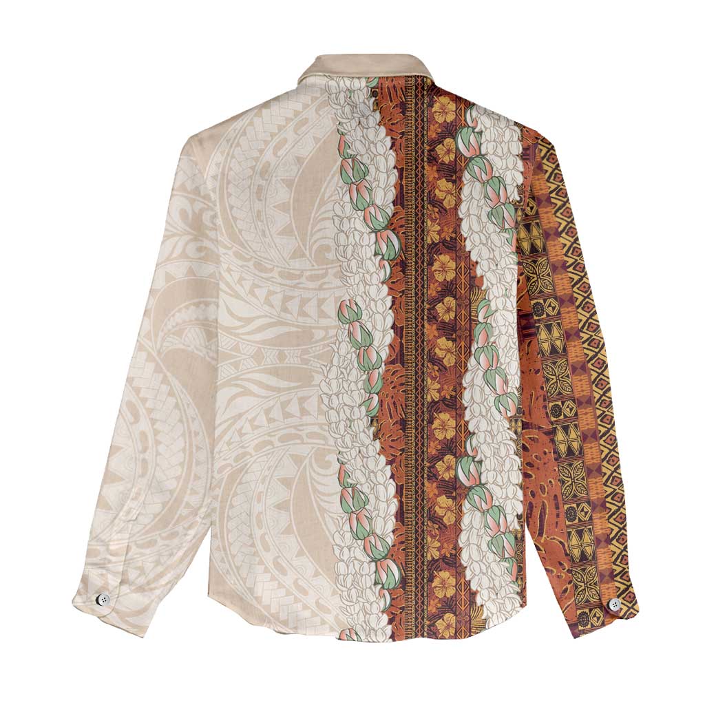 Aloha Hawaii Mikioi Lei Women Casual Shirt Cattail Red Tropical Flower Pattern - Polynesian Pride