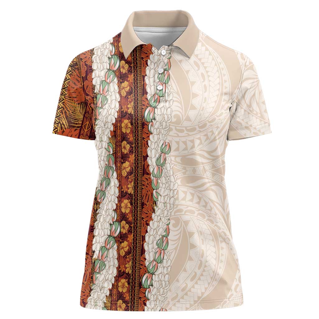Aloha Hawaii Mikioi Lei Women Polo Shirt Cattail Red Tropical Flower Pattern - Polynesian Pride