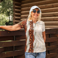 Aloha Hawaii Mikioi Lei Women Polo Shirt Cattail Red Tropical Flower Pattern - Polynesian Pride