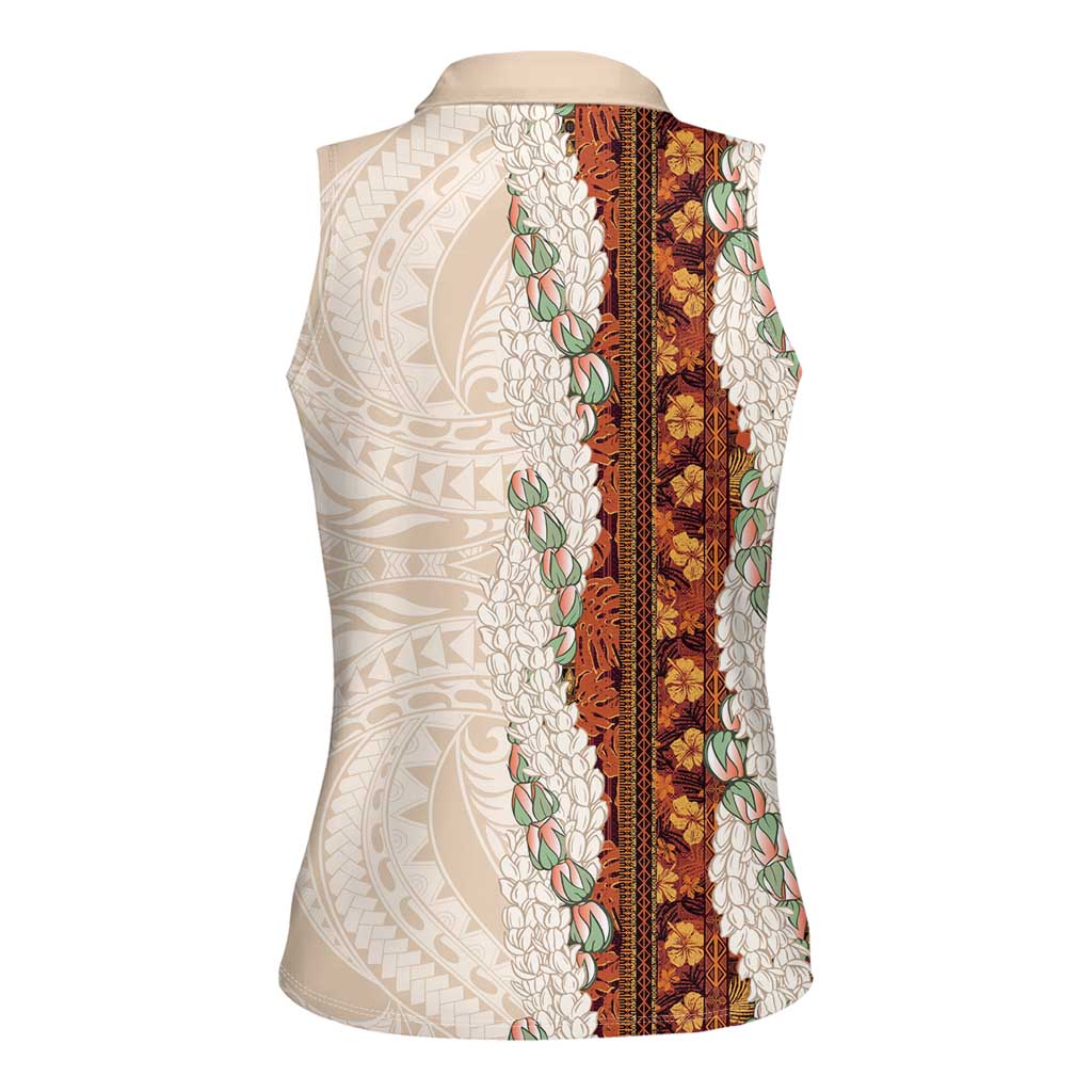 Aloha Hawaii Mikioi Lei Women Sleeveless Polo Shirt Cattail Red Tropical Flower Pattern - Polynesian Pride
