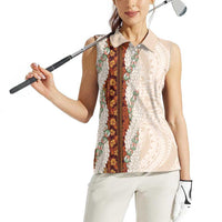 Aloha Hawaii Mikioi Lei Women Sleeveless Polo Shirt Cattail Red Tropical Flower Pattern - Polynesian Pride