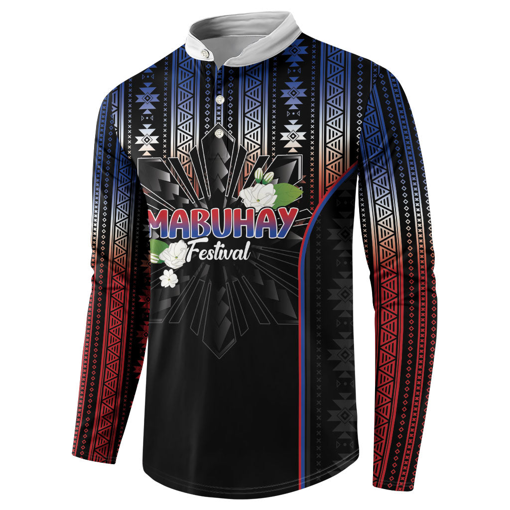 Mabuhay Philippines Festival Button Sweatshirt Filipino Map Sampaguita Igorot Pattern LT14 - Polynesian Pride