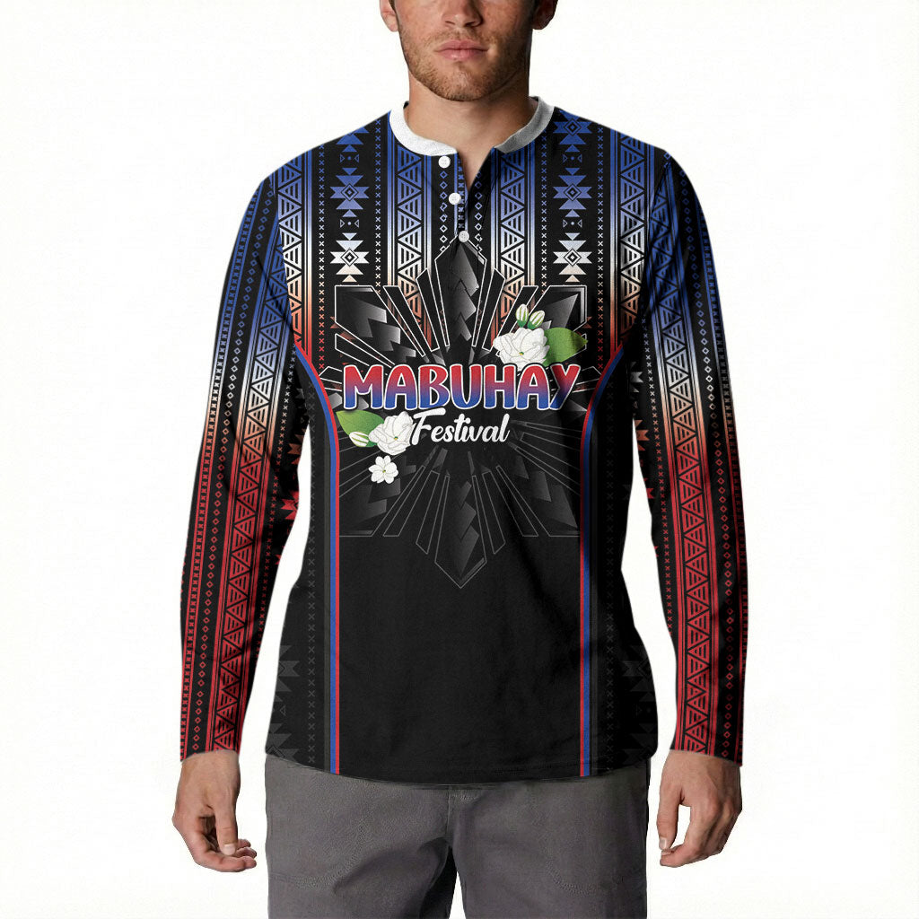 Mabuhay Philippines Festival Button Sweatshirt Filipino Map Sampaguita Igorot Pattern LT14 - Polynesian Pride