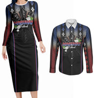 Mabuhay Philippines Festival Couples Matching Long Sleeve Bodycon Dress and Long Sleeve Button Shirt Filipino Map Sampaguita Igorot Pattern LT14 Black - Polynesian Pride