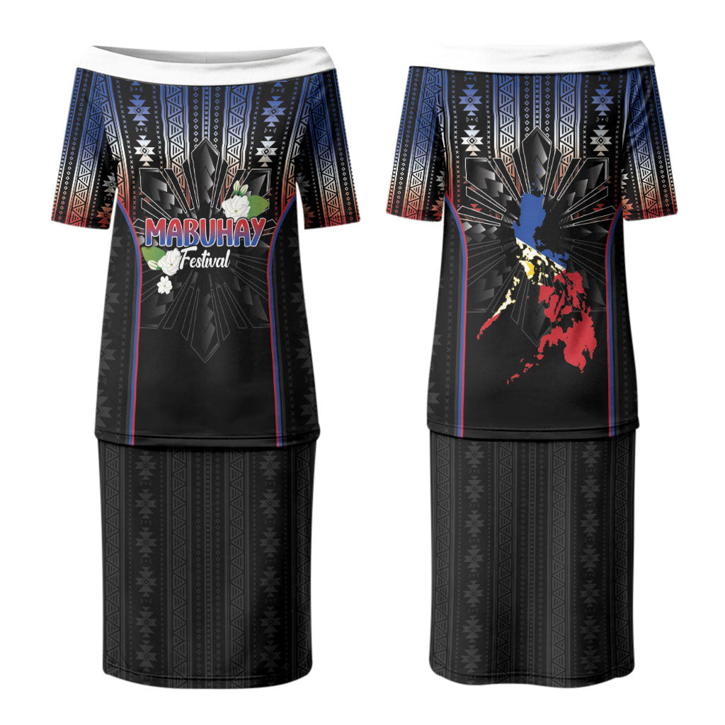 Mabuhay Philippines Festival Couples Matching Puletasi and Long Sleeve Button Shirt Filipino Map Sampaguita Igorot Pattern LT14 - Polynesian Pride