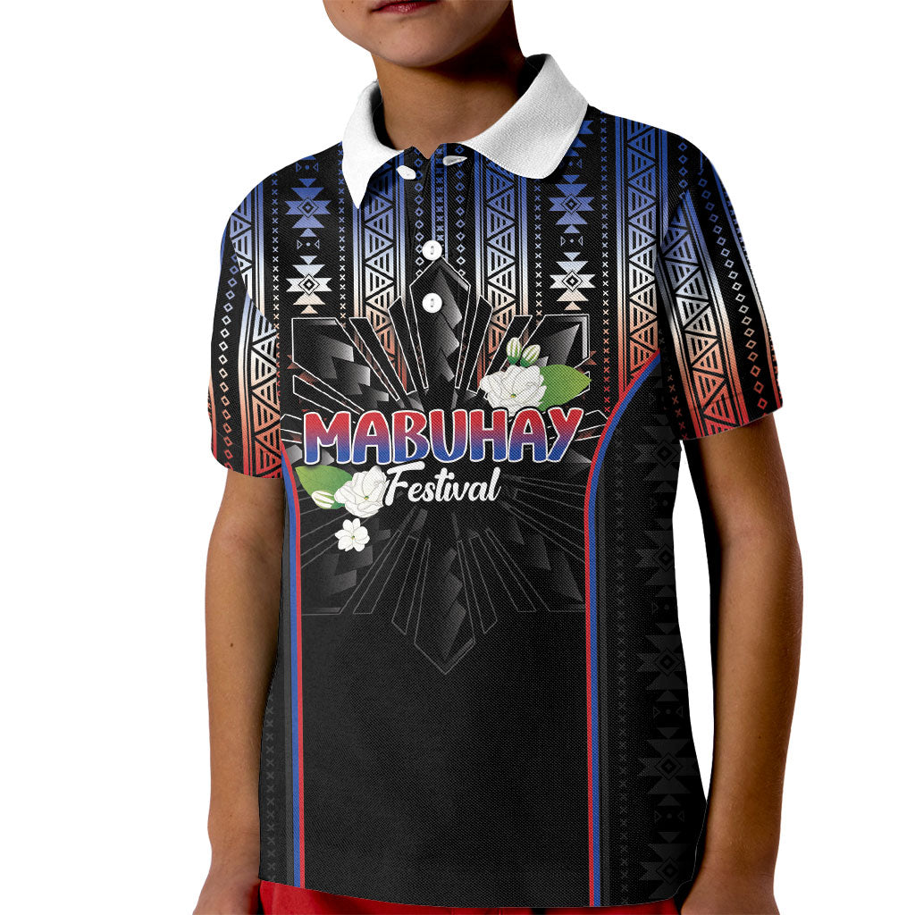Mabuhay Philippines Festival Kid Polo Shirt Filipino Map Sampaguita Igorot Pattern