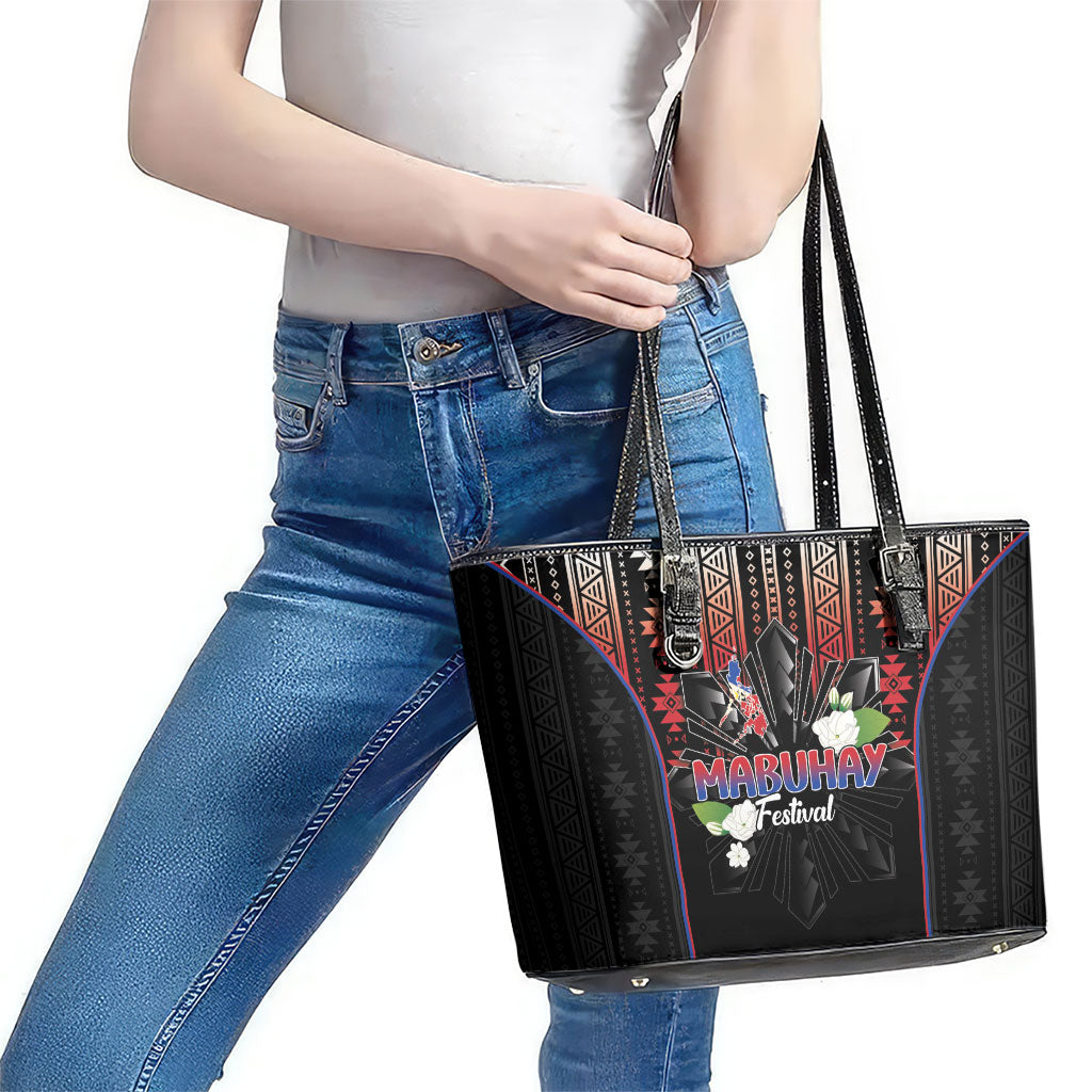 Mabuhay Philippines Festival Leather Tote Bag Filipino Map Sampaguita Igorot Pattern LT14 - Polynesian Pride