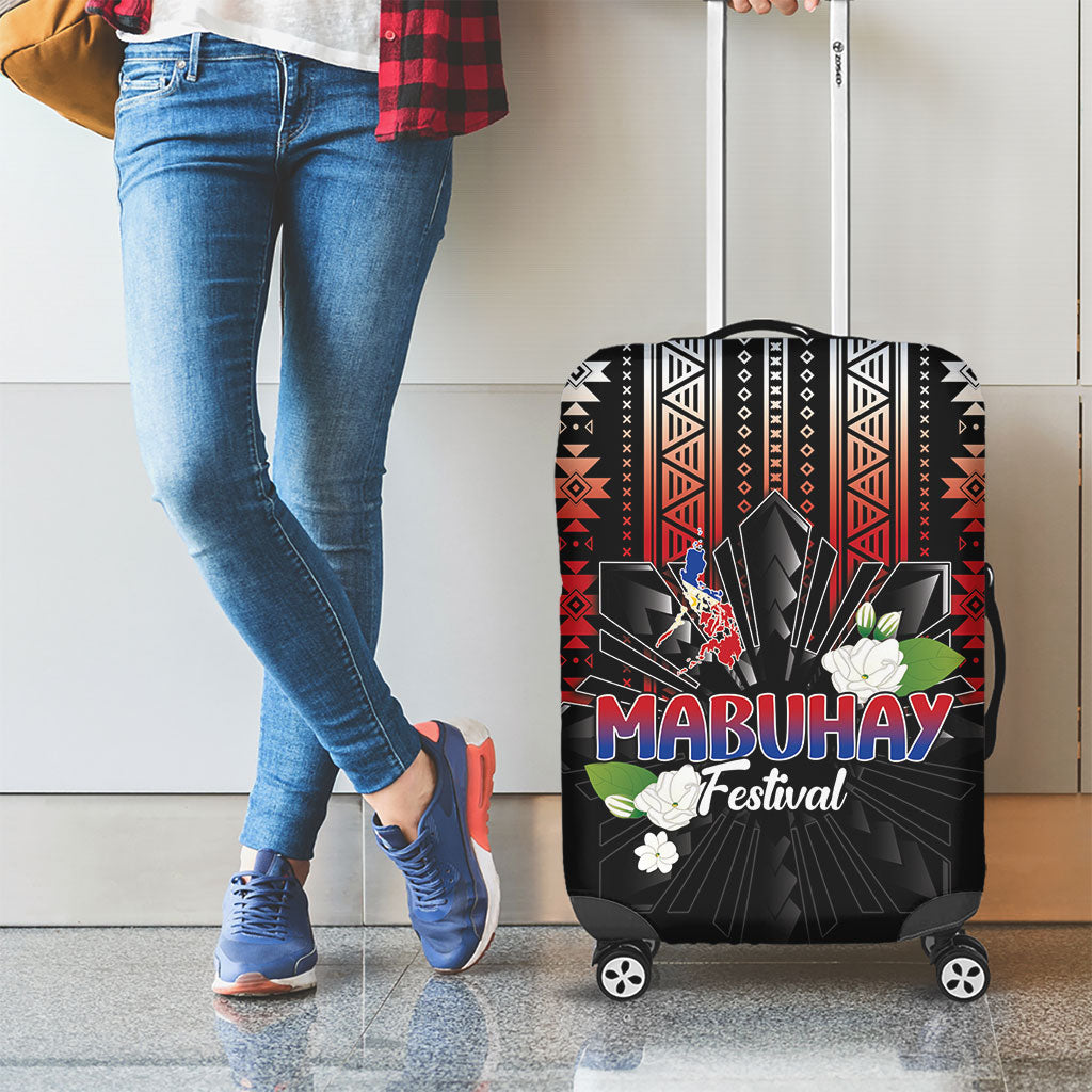 Mabuhay Philippines Festival Luggage Cover Filipino Map Sampaguita Igorot Pattern LT14 - Polynesian Pride