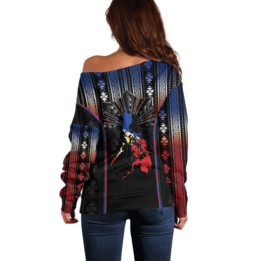 Mabuhay Philippines Festival Off Shoulder Sweater Filipino Map Sampaguita Igorot Pattern LT14 - Polynesian Pride