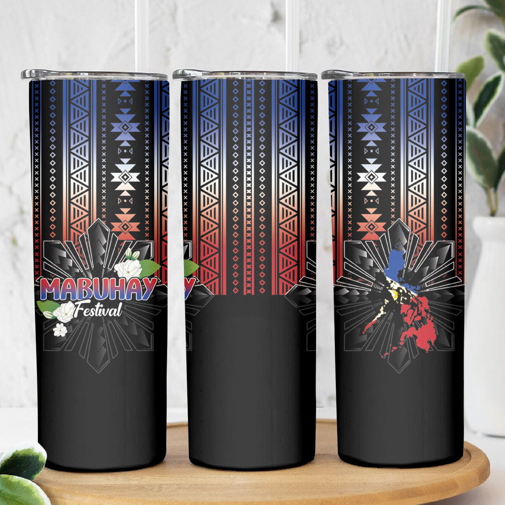 Mabuhay Philippines Festival Skinny Tumbler Filipino Map Sampaguita Igorot Pattern LT14 - Polynesian Pride