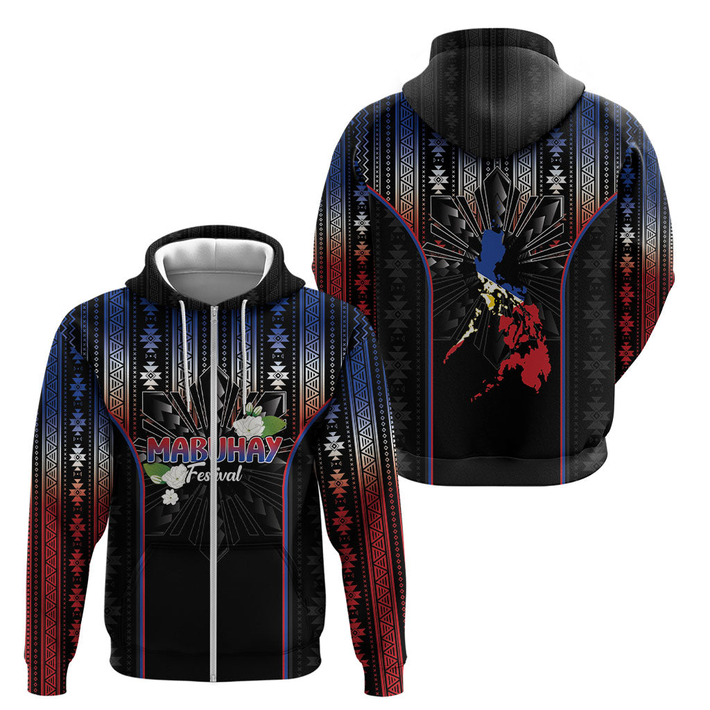 Mabuhay Philippines Festival Zip Hoodie Filipino Map Sampaguita Igorot Pattern LT14 - Polynesian Pride