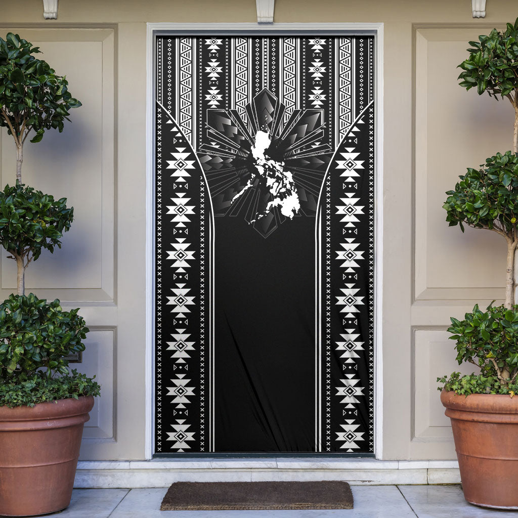 Mabuhay Philippines Festival Door Cover Filipino Map Black White Igorot Pattern