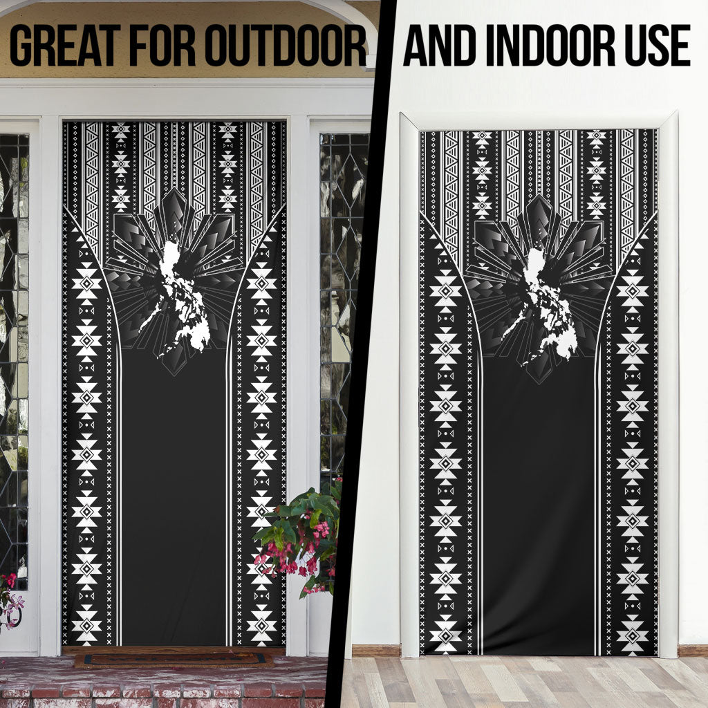 Mabuhay Philippines Festival Door Cover Filipino Map Black White Igorot Pattern LT14 - Polynesian Pride