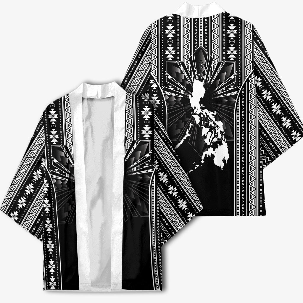 Mabuhay Philippines Festival Kimono Filipino Map Black White Igorot Pattern LT14 - Polynesian Pride