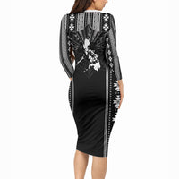 Mabuhay Philippines Festival Long Sleeve Bodycon Dress Filipino Map Black White Igorot Pattern LT14 - Polynesian Pride