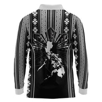 Mabuhay Philippines Festival Long Sleeve Polo Shirt Filipino Map Black White Igorot Pattern LT14 - Polynesian Pride