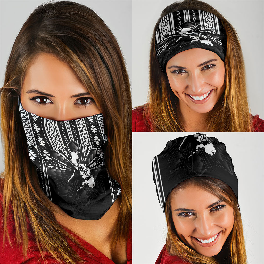 Mabuhay Philippines Festival Neck Gaiter Filipino Map Black White Igorot Pattern LT14 - Polynesian Pride