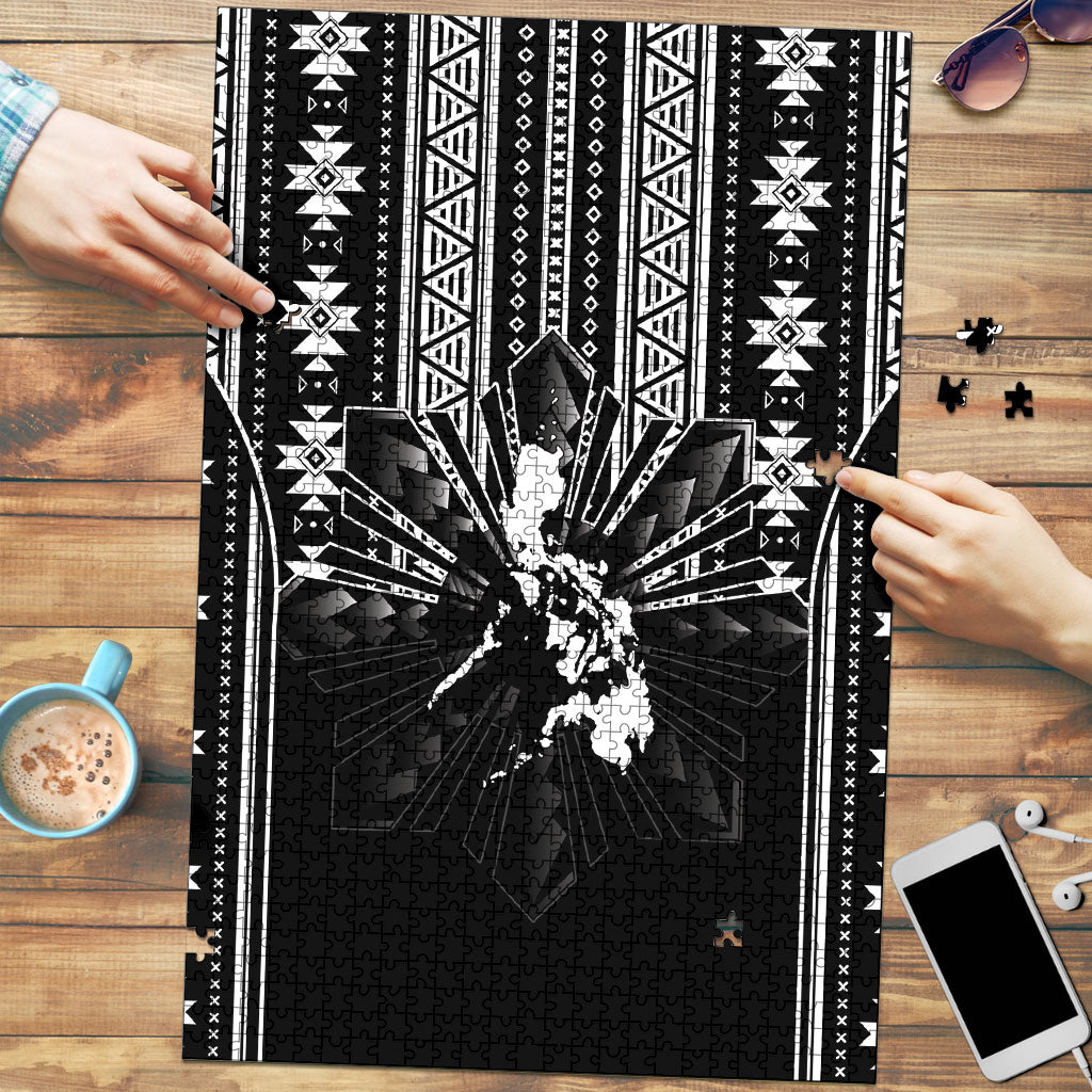 Mabuhay Philippines Festival Puzzle Filipino Map Black White Igorot Pattern