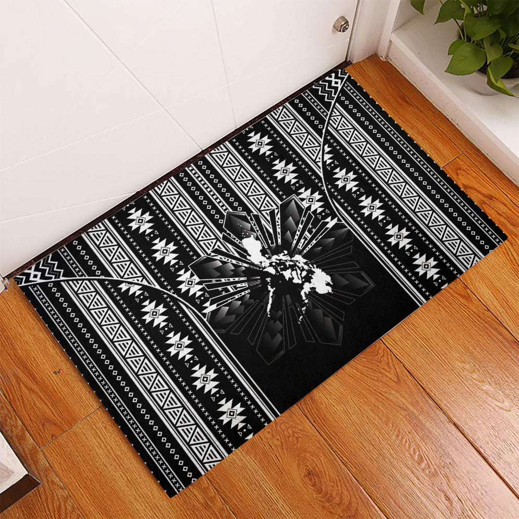 Mabuhay Philippines Festival Rubber Doormat Filipino Map Black White Igorot Pattern LT14 - Polynesian Pride