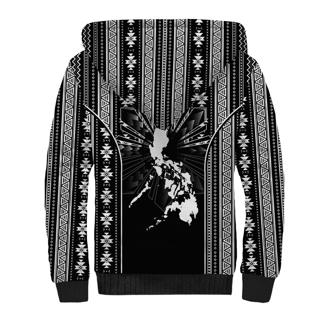 Mabuhay Philippines Festival Sherpa Hoodie Filipino Map Black White Igorot Pattern LT14 - Polynesian Pride