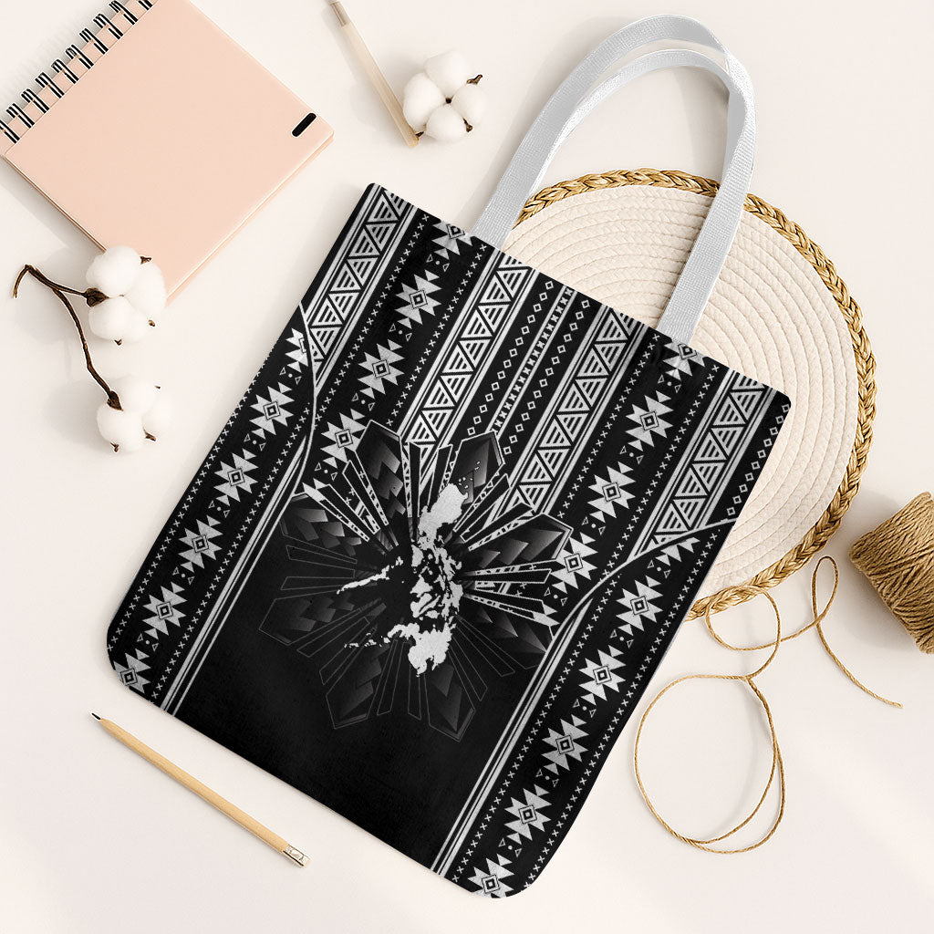 Mabuhay Philippines Festival Tote Bag Filipino Map Black White Igorot Pattern LT14 White Strap One Size Black - Polynesian Pride