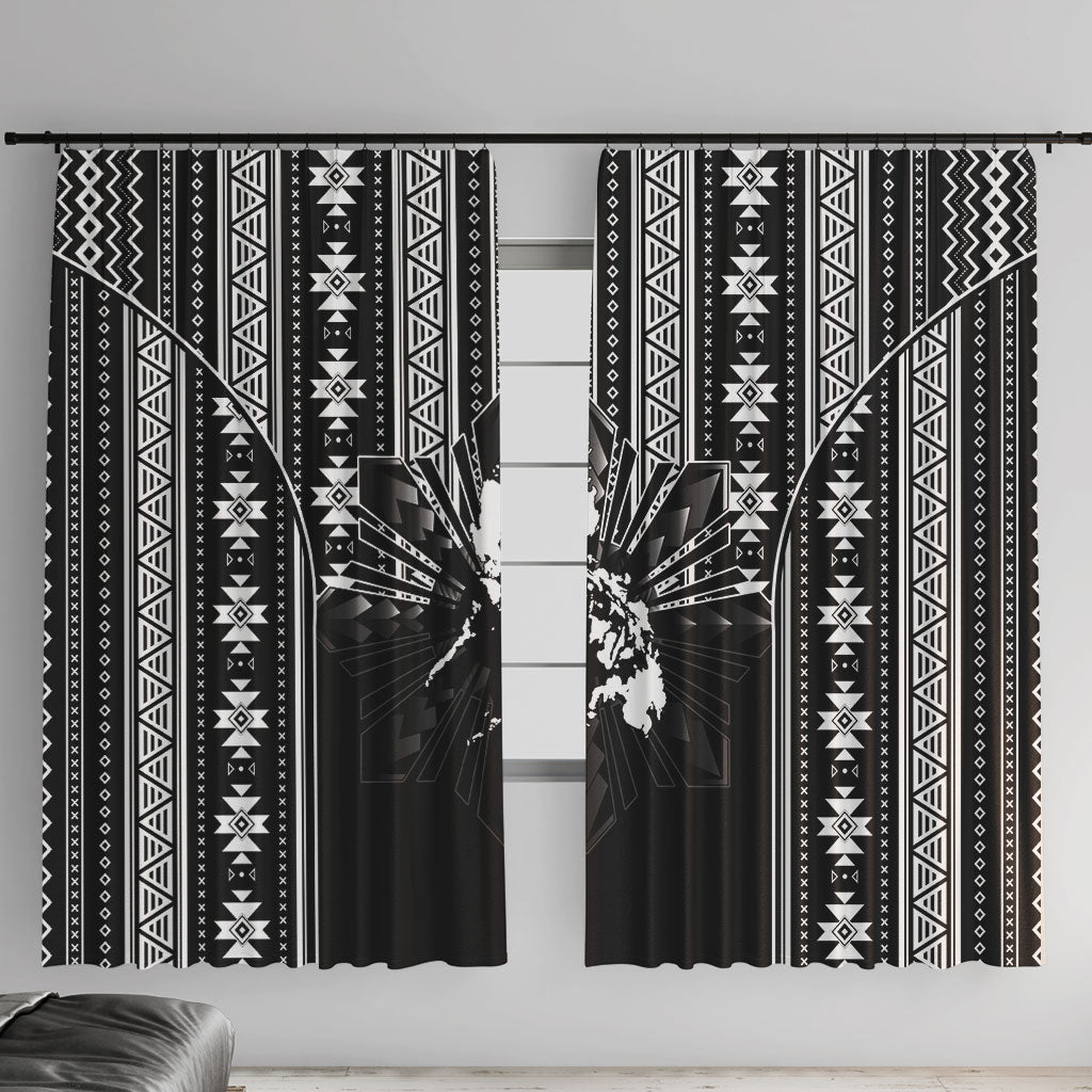 Mabuhay Philippines Festival Window Curtain Filipino Map Black White Igorot Pattern