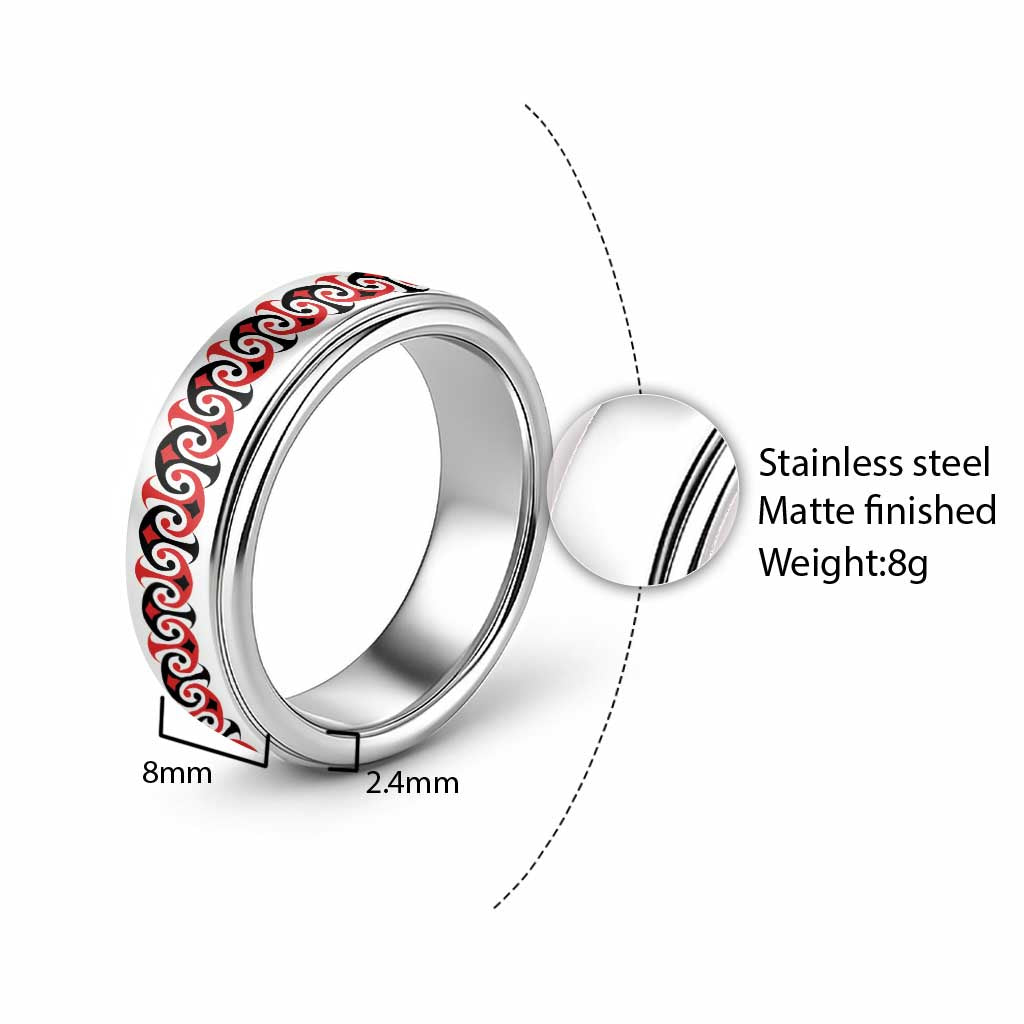 New Zealand Ngutu Kaka Kowhaiwhai Motif Classic Ring - Polynesian Pride