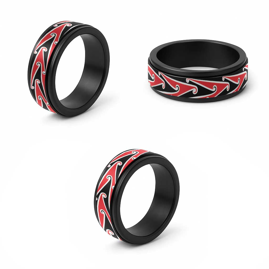 New Zealand Puhoro Kowhaiwhai Motif Spinner Ring - Polynesian Pride