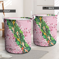 Koi Fish Sakura Japan Laundry Basket Eternal Flow Cherry Blossom Seigaiha Pattern