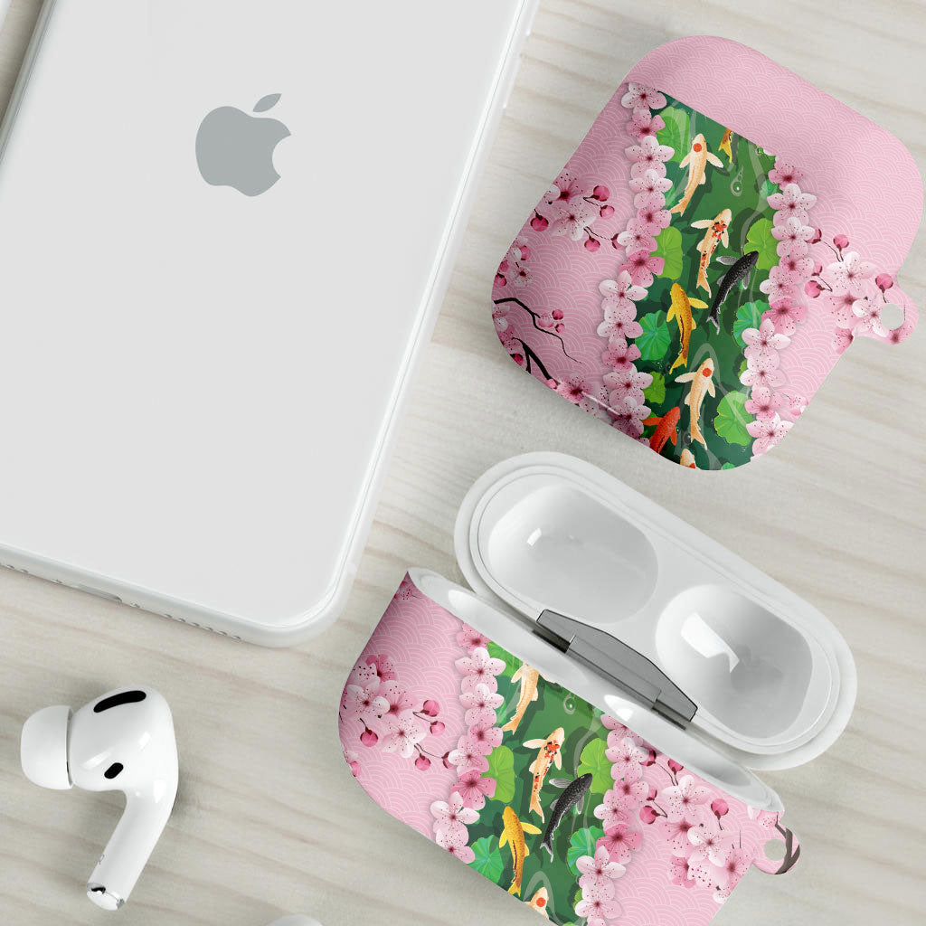 Koi Fish Sakura Japan AirPods Case Eternal Flow Cherry Blossom Seigaiha Pattern