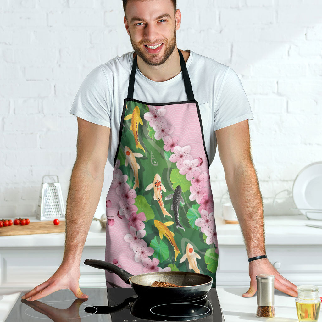Koi Fish Sakura Japan Apron Eternal Flow Cherry Blossom Seigaiha Pattern
