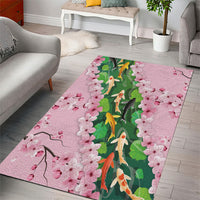 Koi Fish Sakura Japan Area Rug Eternal Flow Cherry Blossom Seigaiha Pattern